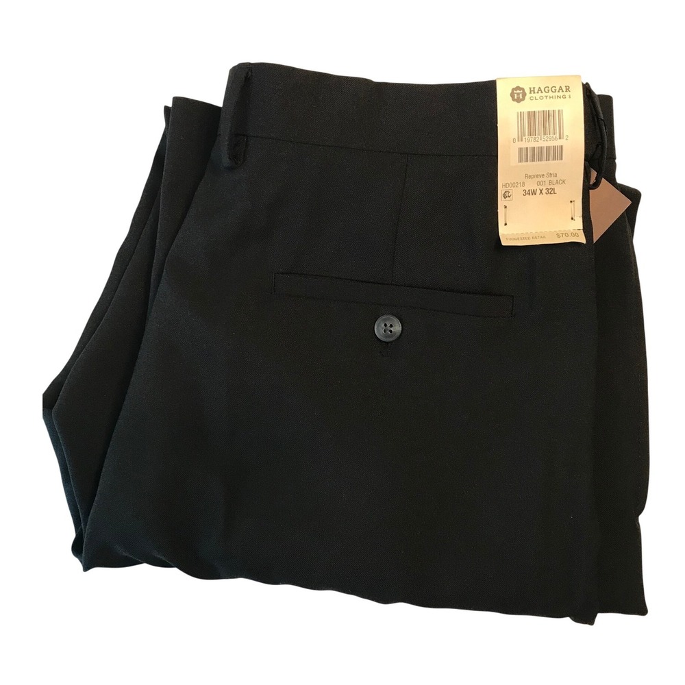 Haggar e-CLO Men's Dress Pants Black Classic Fit Repreve 34x32 HD00218 NEW